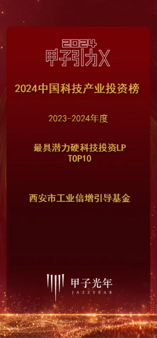 奮楫爭先，載譽前行④ || 西安市工業(yè)倍增引導基金榮獲2023-2024年度最具潛力硬科技投資LP TOP10